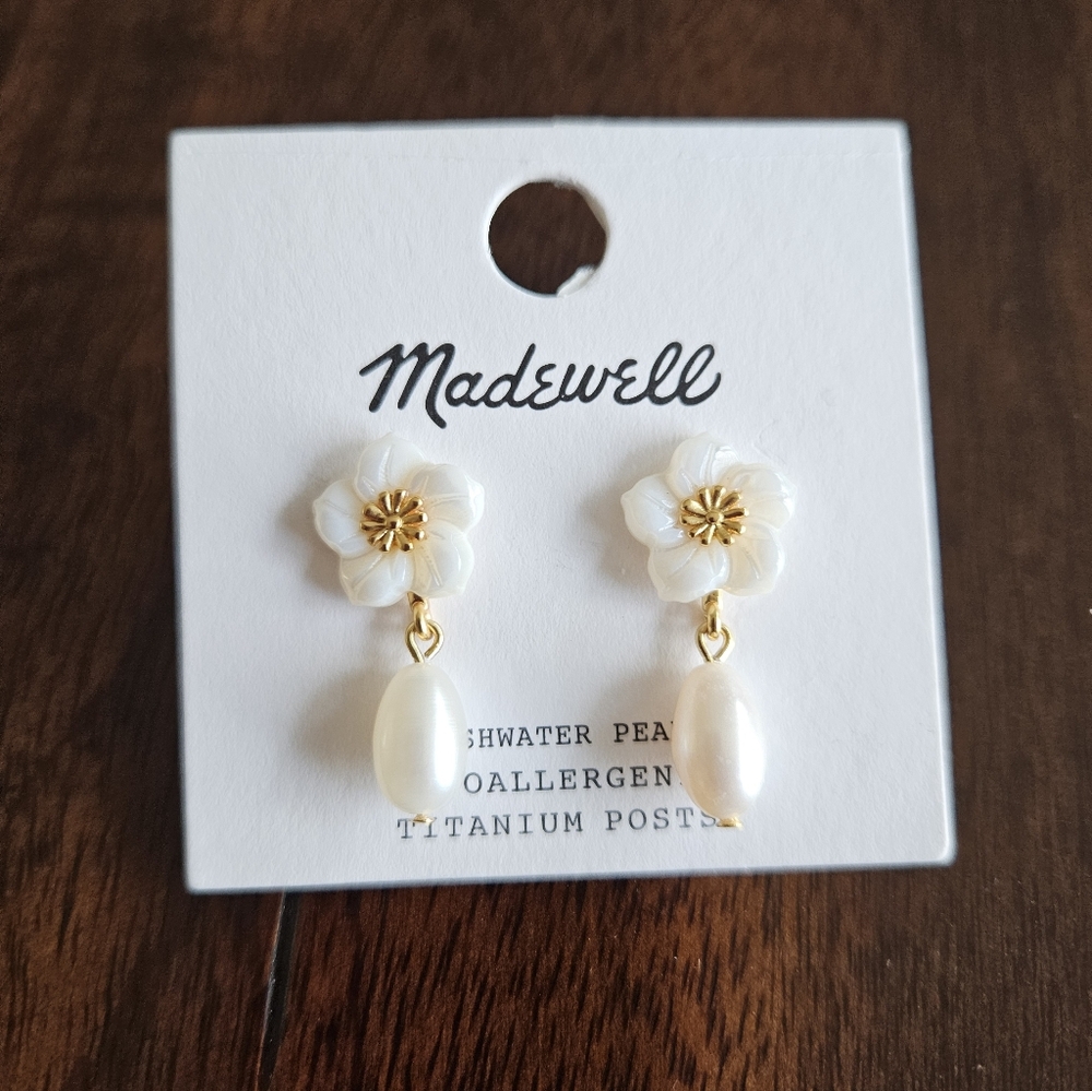 Madewell Floral Freshwater Pearl Drop Earrings, White - Picture 2 of 5
